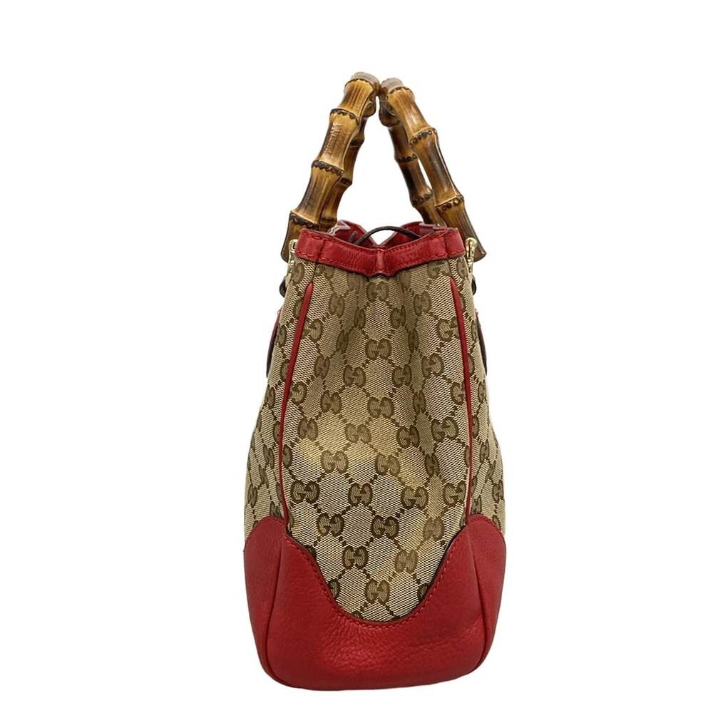 Gucci GG/Bamboo Handbag 308360 Red Beige Dark Brown Jacquard Leather - Picture 4 of 15